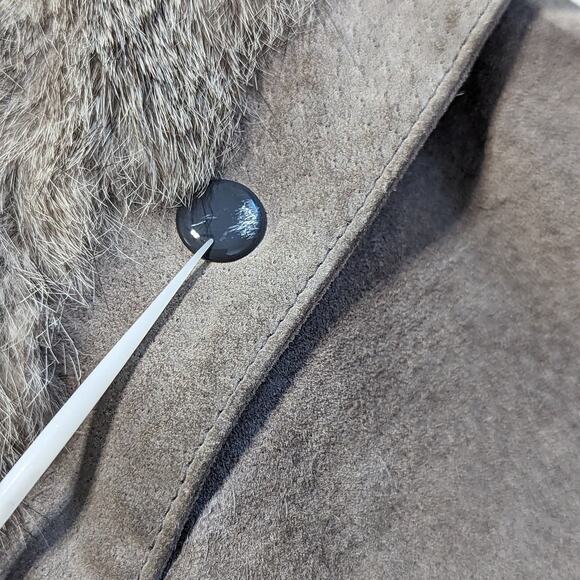 Vintage 80s Fur Suede Coat Vest Convertible Gray Rabbit Outerwear Jacket France - Picture 9 of 11
